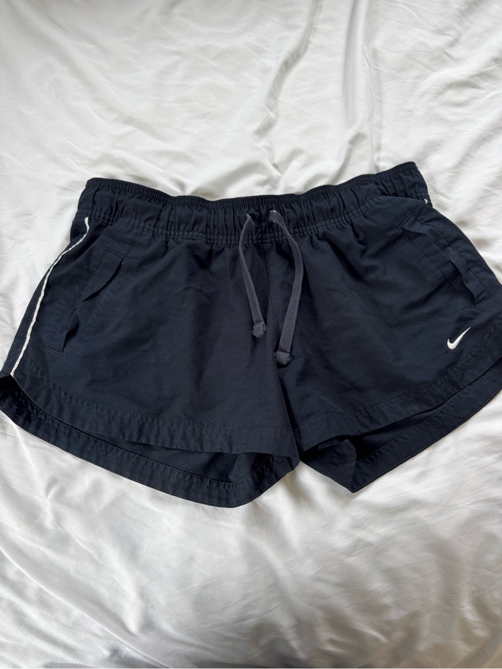 Nike Women's Black Athletic Drawstring Shorts with White Trim
